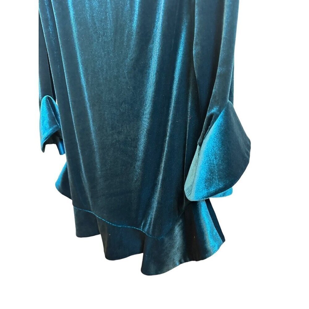 Laundry Shelli Segal Velvet Dress Teal Blue Tulip Sleeve Shift Mini Dress Sz 10 - Picture 4 of 6